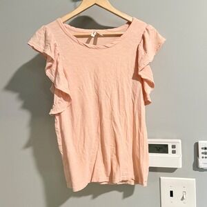 Pact Women's Ruffle Sleeve Top Organic Cotton Peach Casual‎ Tee